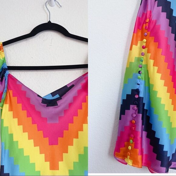 Olivia Rubin Amelia Silk Midi Dress in Rainbow Chevron size US2 - Picture 10 of 12